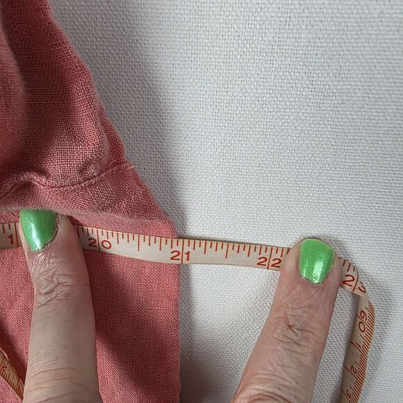 J Jill Women’s Size Medium Tunic Length Linen Blouse Coral Coastal V-neck - Picture 5 of 6